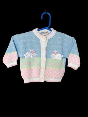 Harlequin Designs Pastel Bunny Knit Cardigan -Vintage Size 12 Months